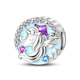 KissICON 925 Silver Plated Magic Mirror Princess Angel Pink Charm Beads Suitable Fit Pan 925 Original Bracelet Exquisite Diy Jewelry