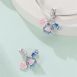 KissICON 925 Silver Plated Magic Mirror Princess Angel Pink Charm Beads Suitable Fit Pan 925 Original Bracelet Exquisite Diy Jewelry