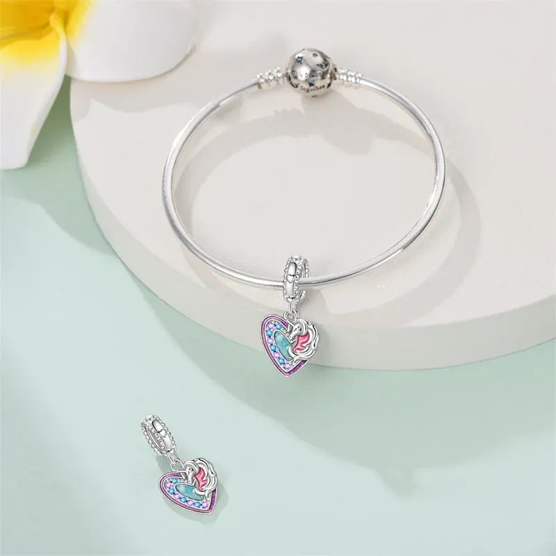 KissICON 925 Silver Plated Magic Mirror Princess Angel Pink Charm Beads Suitable Fit Pan 925 Original Bracelet Exquisite Diy Jewelry