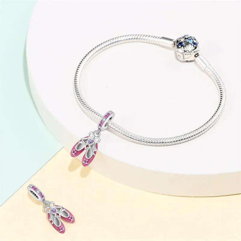 KissICON 925 Silver Plated Magic Mirror Princess Angel Pink Charm Beads Suitable Fit Pan 925 Original Bracelet Exquisite Diy Jewelry