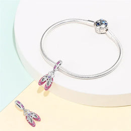 KissICON 925 Silver Plated Magic Mirror Princess Angel Pink Charm Beads Suitable Fit Pan 925 Original Bracelet Exquisite Diy Jewelry