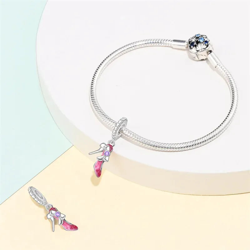 KissICON 925 Silver Plated Magic Mirror Princess Angel Pink Charm Beads Suitable Fit Pan 925 Original Bracelet Exquisite Diy Jewelry