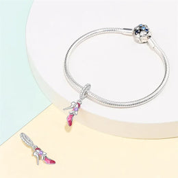KissICON 925 Silver Plated Magic Mirror Princess Angel Pink Charm Beads Suitable Fit Pan 925 Original Bracelet Exquisite Diy Jewelry