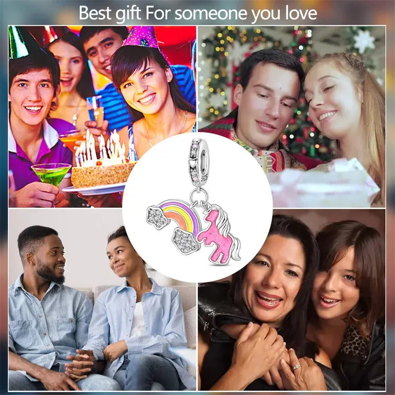 KissICON 925 Silver Plated Magic Mirror Princess Angel Pink Charm Beads Suitable Fit Pan 925 Original Bracelet Exquisite Diy Jewelry