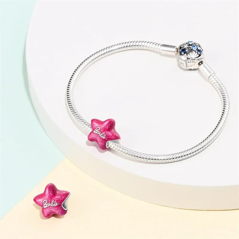 KissICON 925 Silver Plated Magic Mirror Princess Angel Pink Charm Beads Suitable Fit Pan 925 Original Bracelet Exquisite Diy Jewelry