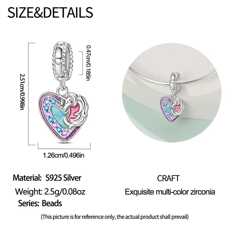 KissICON 925 Silver Plated Magic Mirror Princess Angel Pink Charm Beads Suitable Fit Pan 925 Original Bracelet Exquisite Diy Jewelry