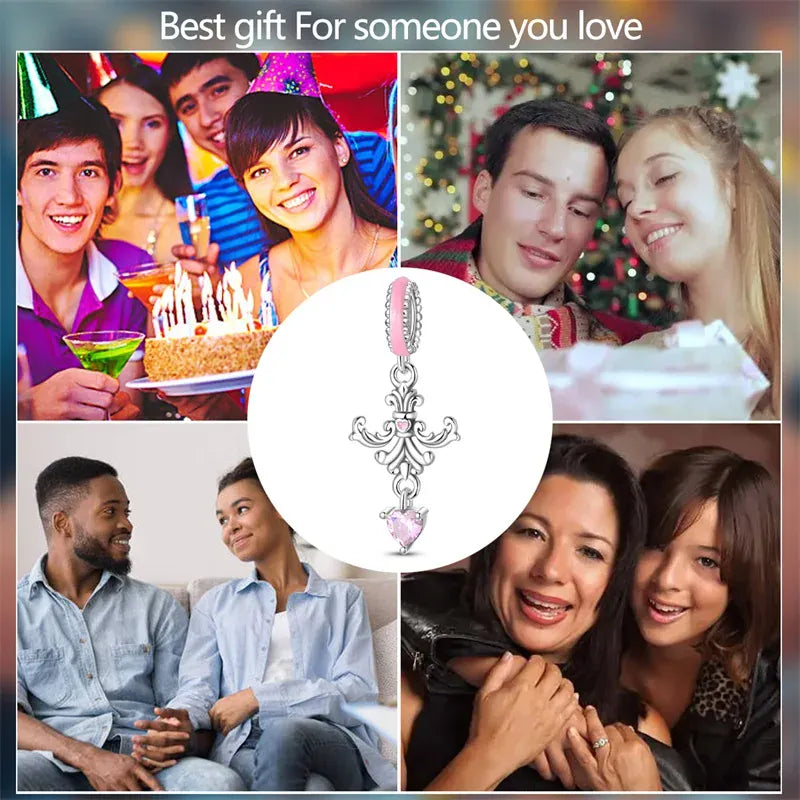 KissICON 925 Silver Plated Magic Mirror Princess Angel Pink Charm Beads Suitable Fit Pan 925 Original Bracelet Exquisite Diy Jewelry