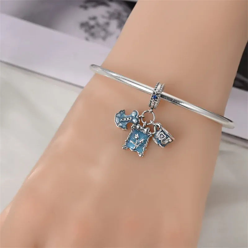 KissICON 925 Silver Plated Magic Mirror Princess Angel Pink Charm Beads Suitable Fit Pan 925 Original Bracelet Exquisite Diy Jewelry