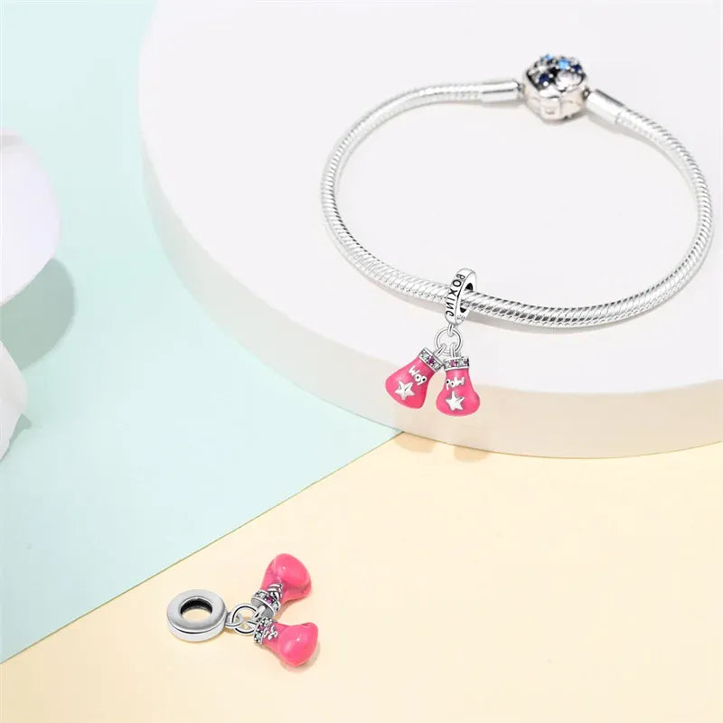 KissICON 925 Silver Plated Magic Mirror Princess Angel Pink Charm Beads Suitable Fit Pan 925 Original Bracelet Exquisite Diy Jewelry