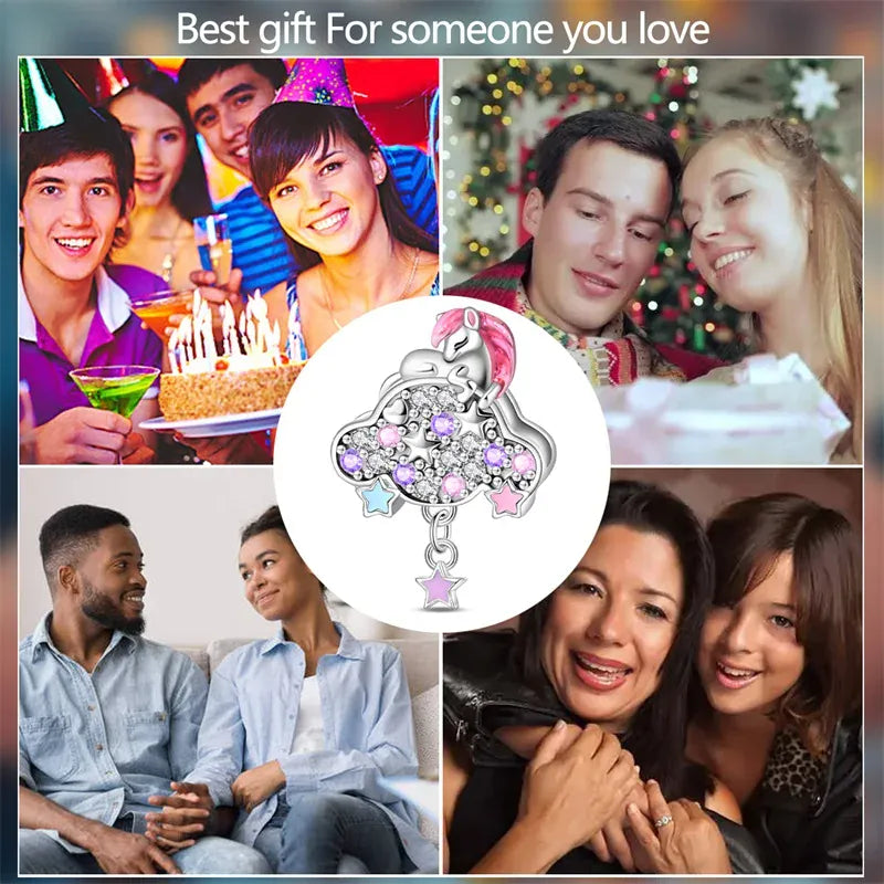 KissICON 925 Silver Plated Magic Mirror Princess Angel Pink Charm Beads Suitable Fit Pan 925 Original Bracelet Exquisite Diy Jewelry