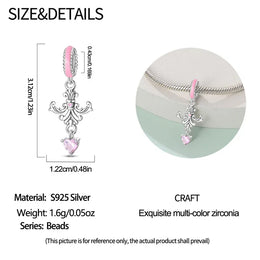 KissICON 925 Silver Plated Magic Mirror Princess Angel Pink Charm Beads Suitable Fit Pan 925 Original Bracelet Exquisite Diy Jewelry