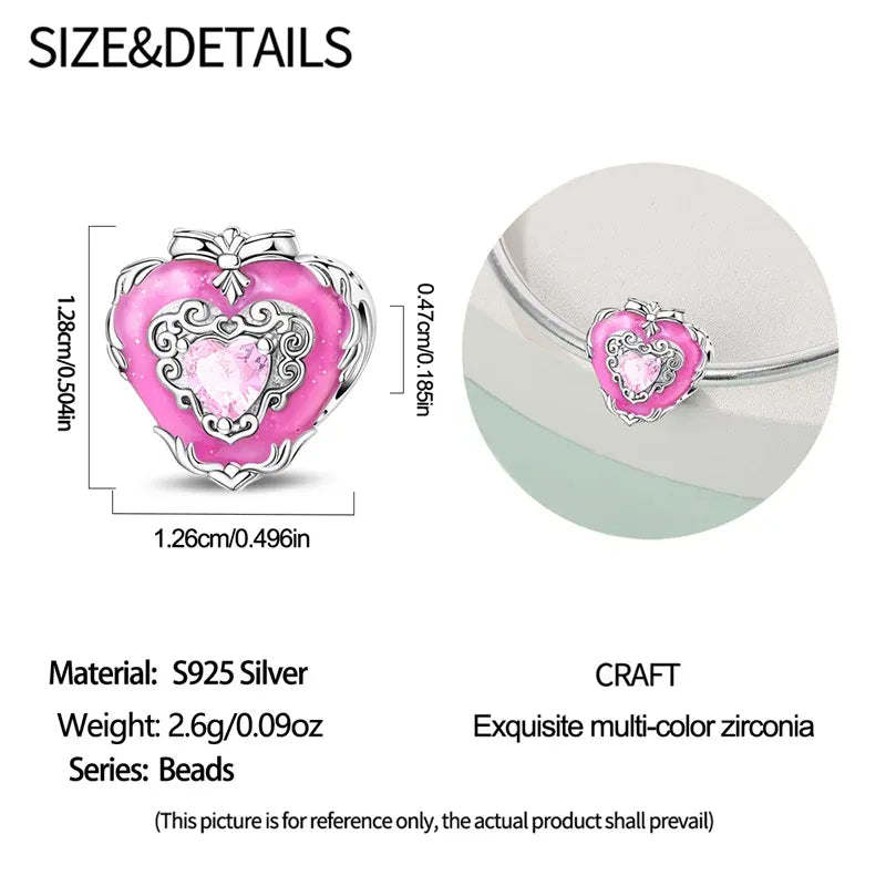 KissICON 925 Silver Plated Magic Mirror Princess Angel Pink Charm Beads Suitable Fit Pan 925 Original Bracelet Exquisite Diy Jewelry