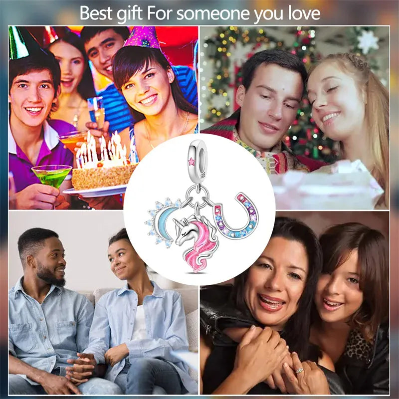 KissICON 925 Silver Plated Magic Mirror Princess Angel Pink Charm Beads Suitable Fit Pan 925 Original Bracelet Exquisite Diy Jewelry