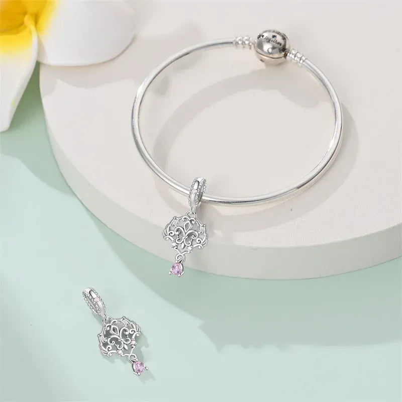 KissICON 925 Silver Plated Magic Mirror Princess Angel Pink Charm Beads Suitable Fit Pan 925 Original Bracelet Exquisite Diy Jewelry