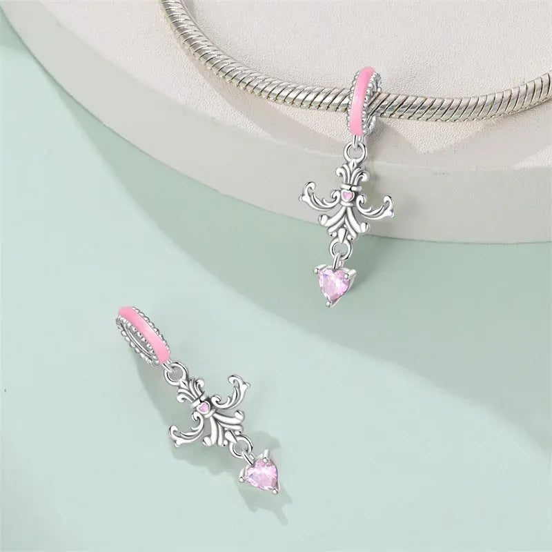 KissICON 925 Silver Plated Magic Mirror Princess Angel Pink Charm Beads Suitable Fit Pan 925 Original Bracelet Exquisite Diy Jewelry