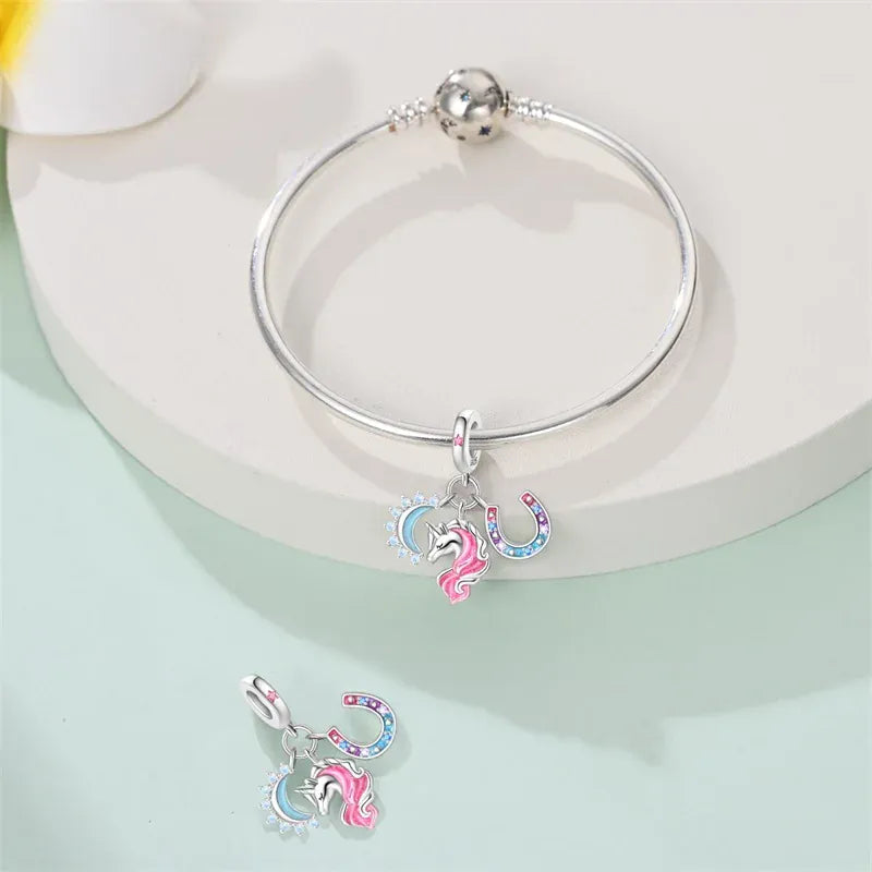 KissICON 925 Silver Plated Magic Mirror Princess Angel Pink Charm Beads Suitable Fit Pan 925 Original Bracelet Exquisite Diy Jewelry
