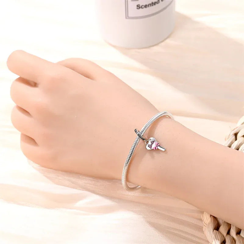 KissICON 925 Silver Plated Magic Mirror Princess Angel Pink Charm Beads Suitable Fit Pan 925 Original Bracelet Exquisite Diy Jewelry