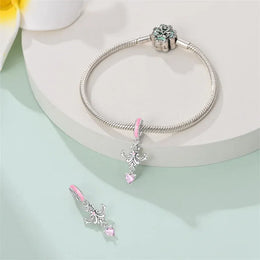 KissICON 925 Silver Plated Magic Mirror Princess Angel Pink Charm Beads Suitable Fit Pan 925 Original Bracelet Exquisite Diy Jewelry