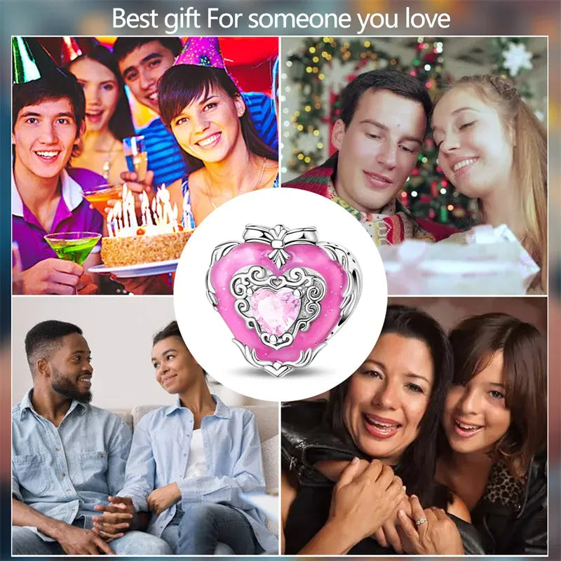 KissICON 925 Silver Plated Magic Mirror Princess Angel Pink Charm Beads Suitable Fit Pan 925 Original Bracelet Exquisite Diy Jewelry