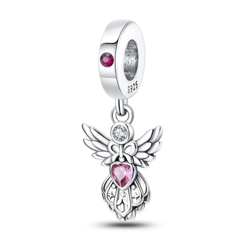 KissICON 925 Silver Plated Magic Mirror Princess Angel Pink Charm Beads Suitable Fit Pan 925 Original Bracelet Exquisite Diy Jewelry