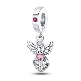 KissICON 925 Silver Plated Magic Mirror Princess Angel Pink Charm Beads Suitable Fit Pan 925 Original Bracelet Exquisite Diy Jewelry