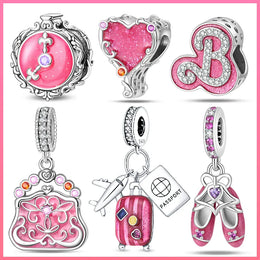 KissICON 925 Silver Plated Magic Mirror Princess Angel Pink Charm Beads Suitable Fit Pan 925 Original Bracelet Exquisite Diy Jewelry