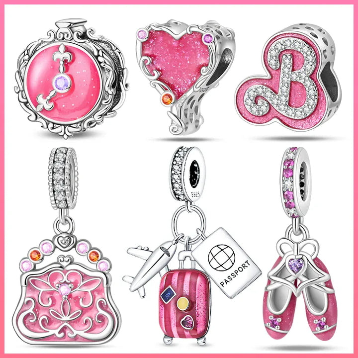 925 Silver Plated Magic Mirror Princess Angel Pink Charm Beads Suitable Fit Pan 925 Original Bracelet Exquisite Diy Jewelry