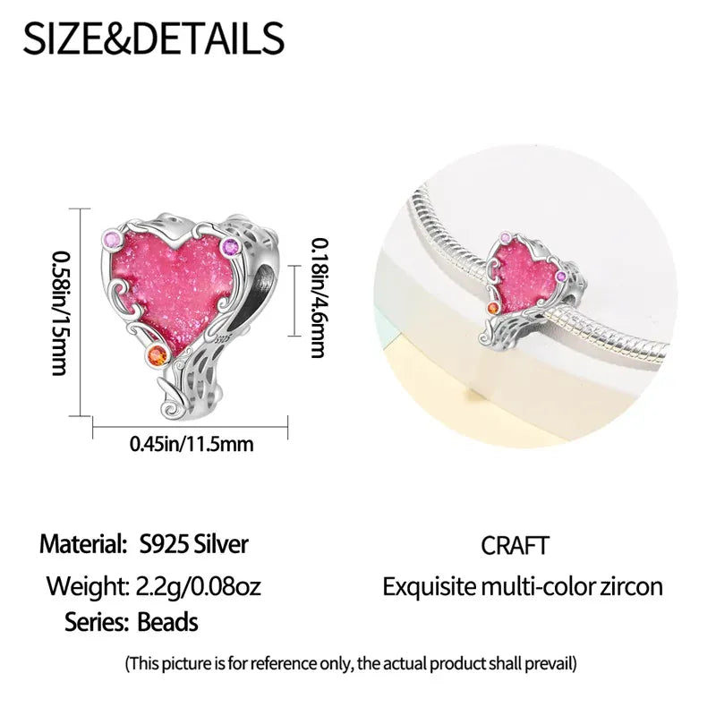 KissICON 925 Silver Plated Magic Mirror Princess Angel Pink Charm Beads Suitable Fit Pan 925 Original Bracelet Exquisite Diy Jewelry