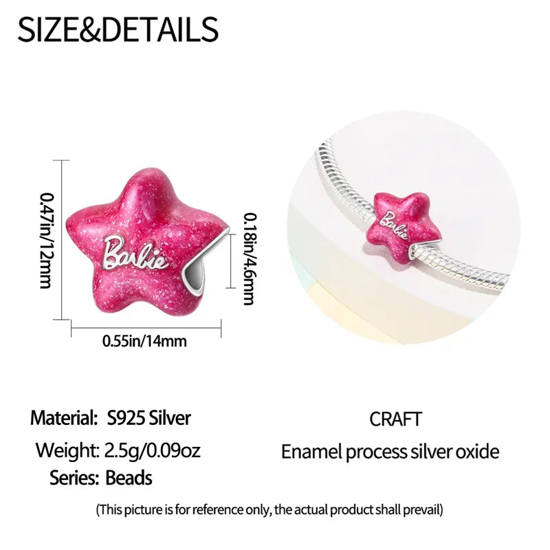 KissICON 925 Silver Plated Magic Mirror Princess Angel Pink Charm Beads Suitable Fit Pan 925 Original Bracelet Exquisite Diy Jewelry