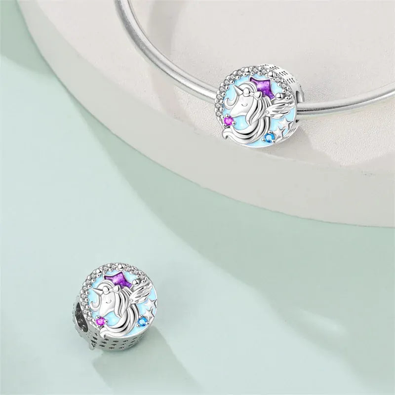 KissICON 925 Silver Plated Magic Mirror Princess Angel Pink Charm Beads Suitable Fit Pan 925 Original Bracelet Exquisite Diy Jewelry