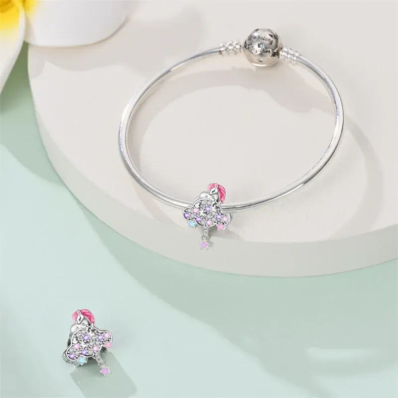 KissICON 925 Silver Plated Magic Mirror Princess Angel Pink Charm Beads Suitable Fit Pan 925 Original Bracelet Exquisite Diy Jewelry