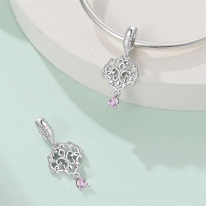 KissICON 925 Silver Plated Magic Mirror Princess Angel Pink Charm Beads Suitable Fit Pan 925 Original Bracelet Exquisite Diy Jewelry
