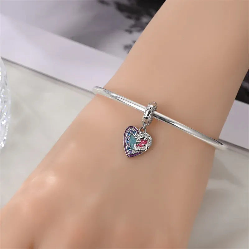 KissICON 925 Silver Plated Magic Mirror Princess Angel Pink Charm Beads Suitable Fit Pan 925 Original Bracelet Exquisite Diy Jewelry