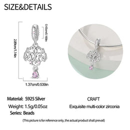 KissICON 925 Silver Plated Magic Mirror Princess Angel Pink Charm Beads Suitable Fit Pan 925 Original Bracelet Exquisite Diy Jewelry