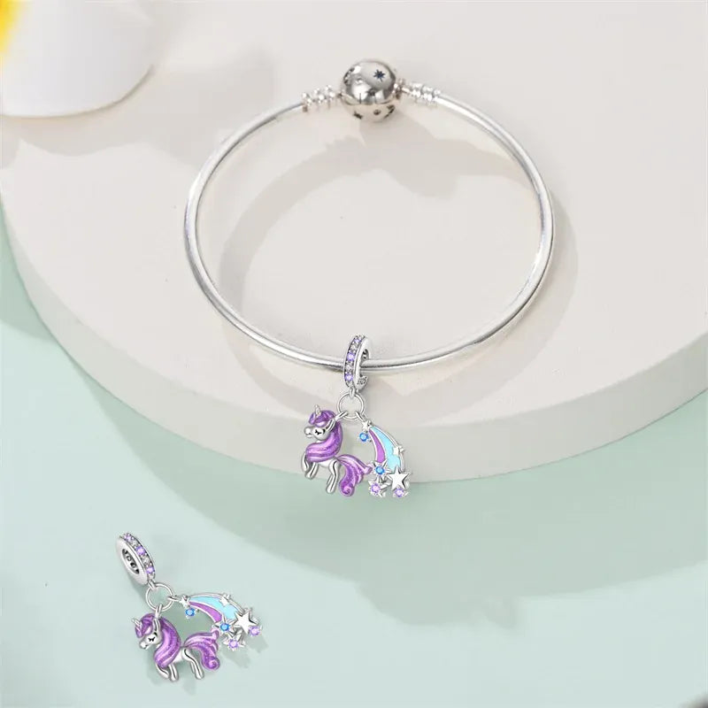 KissICON 925 Silver Plated Magic Mirror Princess Angel Pink Charm Beads Suitable Fit Pan 925 Original Bracelet Exquisite Diy Jewelry
