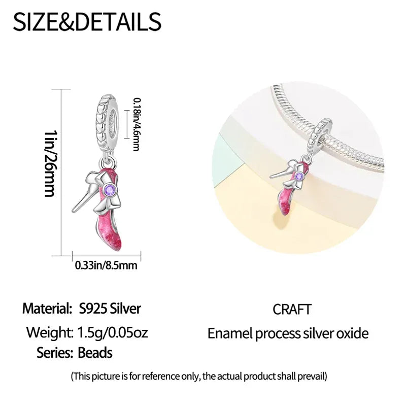KissICON 925 Silver Plated Magic Mirror Princess Angel Pink Charm Beads Suitable Fit Pan 925 Original Bracelet Exquisite Diy Jewelry