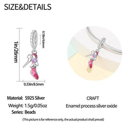 KissICON 925 Silver Plated Magic Mirror Princess Angel Pink Charm Beads Suitable Fit Pan 925 Original Bracelet Exquisite Diy Jewelry
