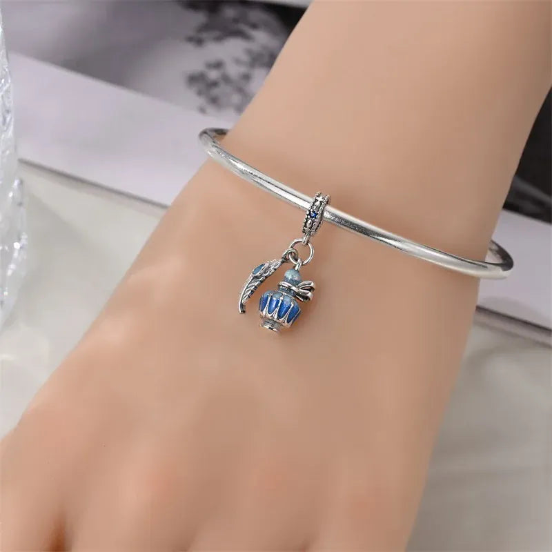 KissICON 925 Silver Plated Magic Mirror Princess Angel Pink Charm Beads Suitable Fit Pan 925 Original Bracelet Exquisite Diy Jewelry