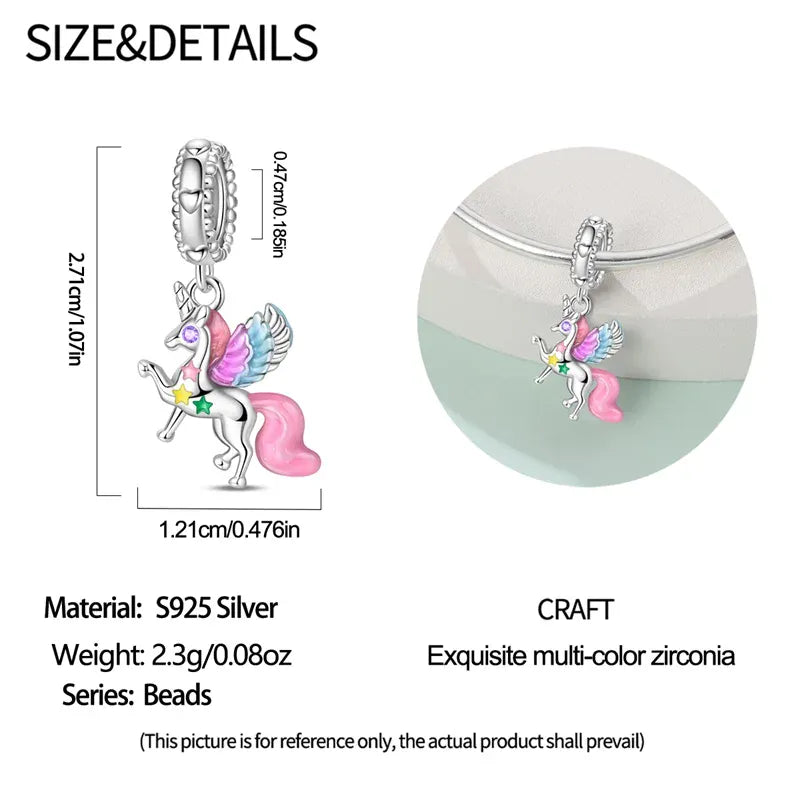 KissICON 925 Silver Plated Magic Mirror Princess Angel Pink Charm Beads Suitable Fit Pan 925 Original Bracelet Exquisite Diy Jewelry