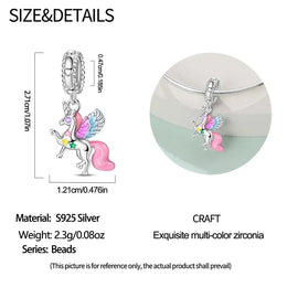 KissICON 925 Silver Plated Magic Mirror Princess Angel Pink Charm Beads Suitable Fit Pan 925 Original Bracelet Exquisite Diy Jewelry