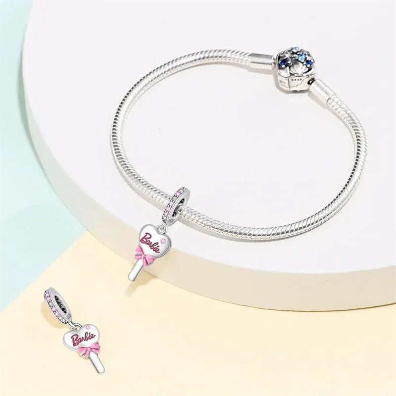 KissICON 925 Silver Plated Magic Mirror Princess Angel Pink Charm Beads Suitable Fit Pan 925 Original Bracelet Exquisite Diy Jewelry