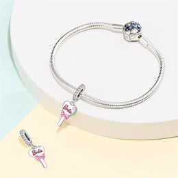 KissICON 925 Silver Plated Magic Mirror Princess Angel Pink Charm Beads Suitable Fit Pan 925 Original Bracelet Exquisite Diy Jewelry
