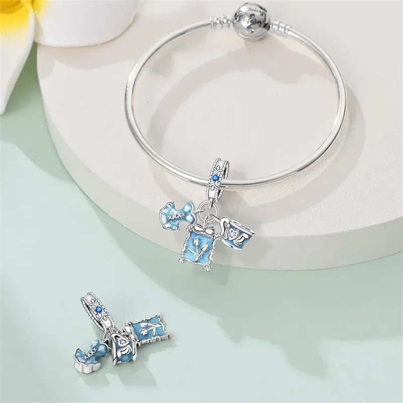 KissICON 925 Silver Plated Magic Mirror Princess Angel Pink Charm Beads Suitable Fit Pan 925 Original Bracelet Exquisite Diy Jewelry