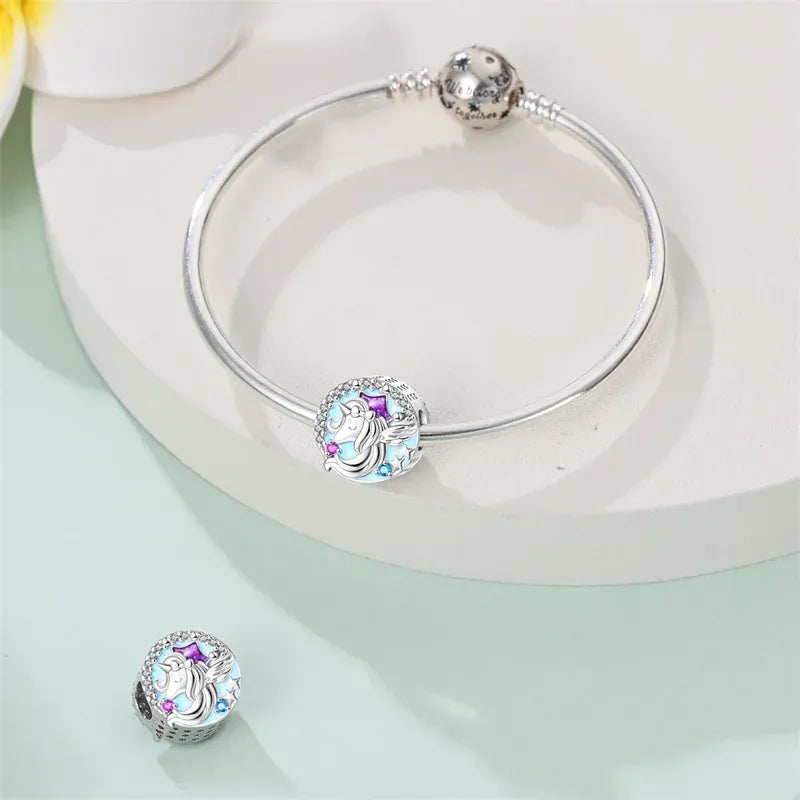 KissICON 925 Silver Plated Magic Mirror Princess Angel Pink Charm Beads Suitable Fit Pan 925 Original Bracelet Exquisite Diy Jewelry