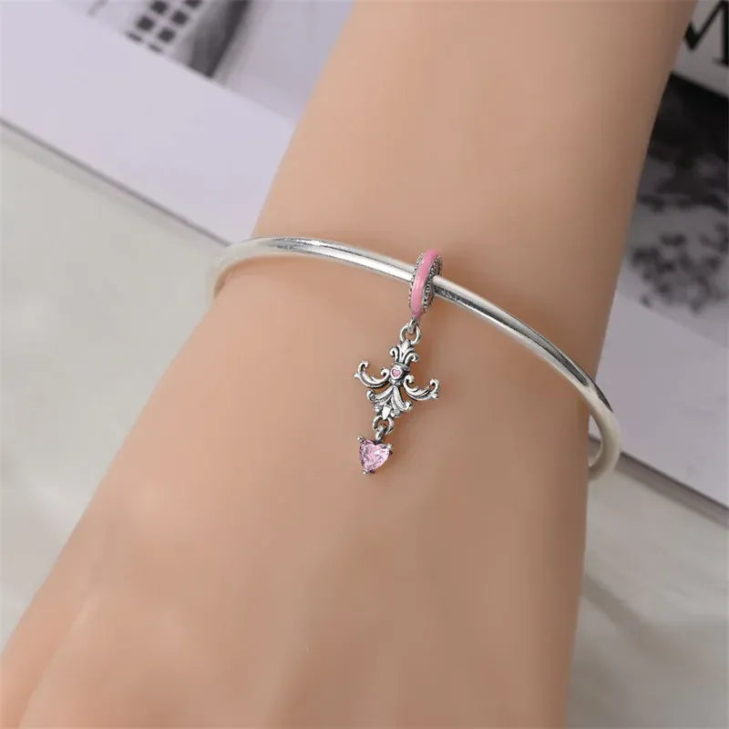 KissICON 925 Silver Plated Magic Mirror Princess Angel Pink Charm Beads Suitable Fit Pan 925 Original Bracelet Exquisite Diy Jewelry