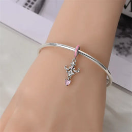 KissICON 925 Silver Plated Magic Mirror Princess Angel Pink Charm Beads Suitable Fit Pan 925 Original Bracelet Exquisite Diy Jewelry