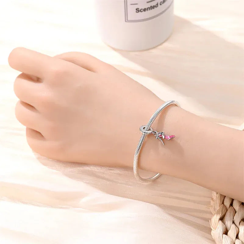 KissICON 925 Silver Plated Magic Mirror Princess Angel Pink Charm Beads Suitable Fit Pan 925 Original Bracelet Exquisite Diy Jewelry