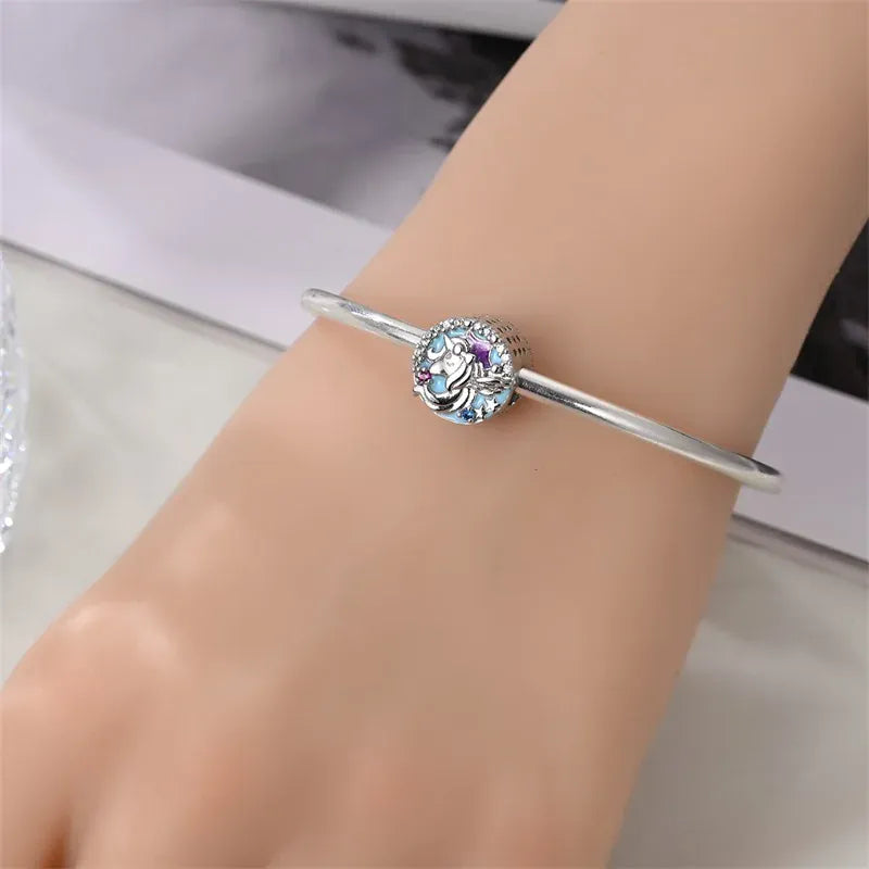 KissICON 925 Silver Plated Magic Mirror Princess Angel Pink Charm Beads Suitable Fit Pan 925 Original Bracelet Exquisite Diy Jewelry