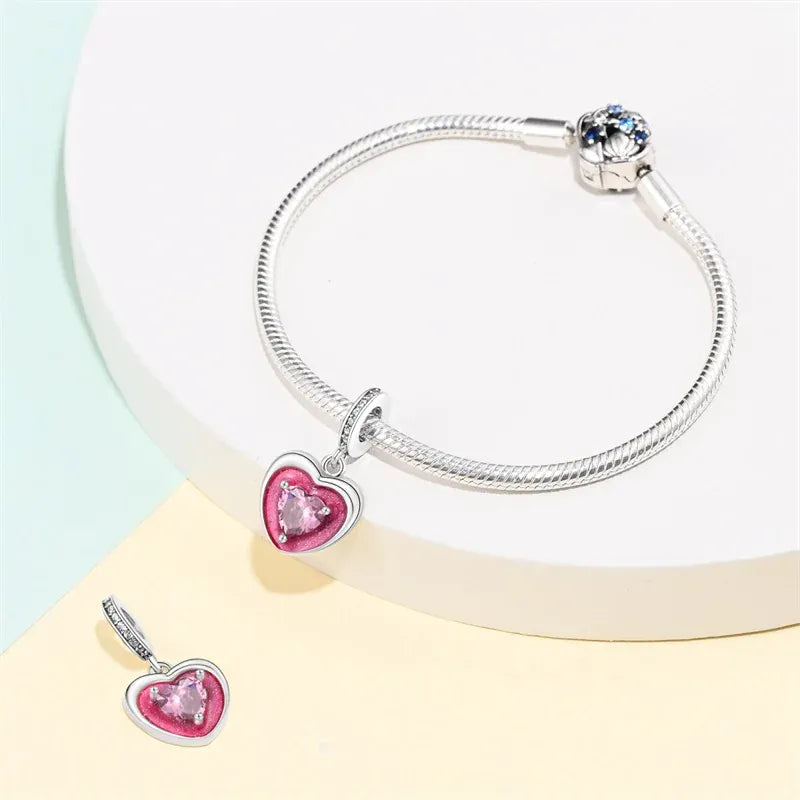 KissICON 925 Silver Plated Magic Mirror Princess Angel Pink Charm Beads Suitable Fit Pan 925 Original Bracelet Exquisite Diy Jewelry
