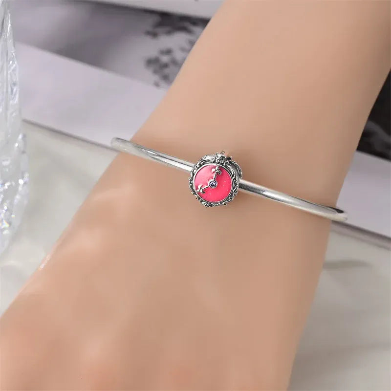 KissICON 925 Silver Plated Magic Mirror Princess Angel Pink Charm Beads Suitable Fit Pan 925 Original Bracelet Exquisite Diy Jewelry